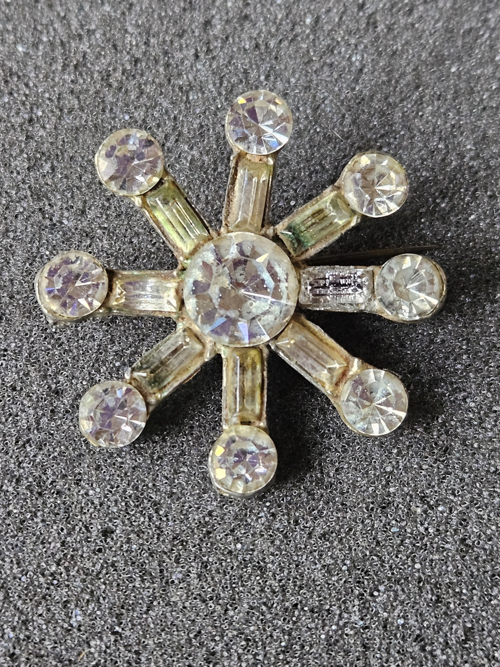 Gold-Tone Clear Crystal Starburst Brooch Pin.